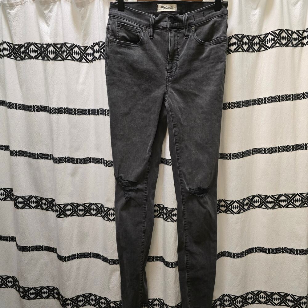 Madewell 9" Mid-Rise Skinny black ripped raw‎ hem jeans size 27 Tall